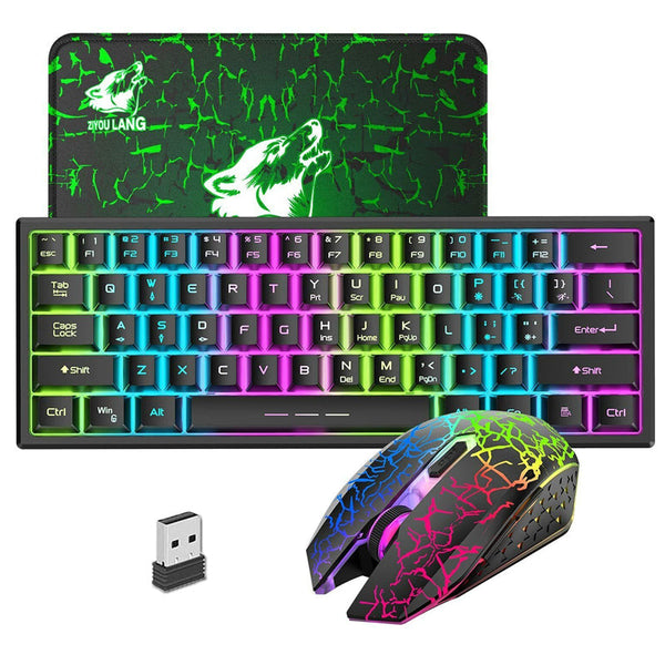 Rainbow Backlit Wireless Gaming Keyboard Mouse And Mat Combo Set Keyboard & Mouse Bundles