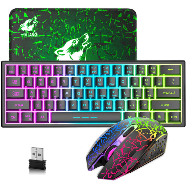 Rainbow Backlit Wireless Gaming Keyboard Mouse And Mat Combo Set Keyboard & Mouse Bundles