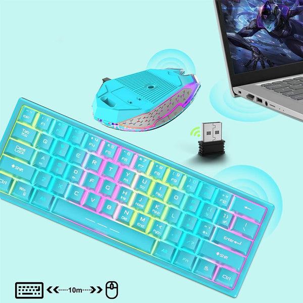 Rainbow Backlit Wireless Gaming Keyboard Mouse And Mat Combo Set Keyboard & Mouse Bundles