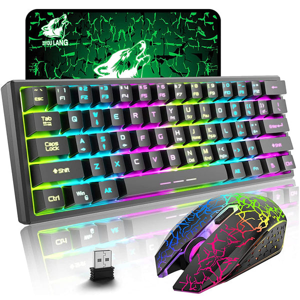 Rainbow Backlit Wireless Gaming Keyboard Mouse And Mat Combo Set Keyboard & Mouse Bundles
