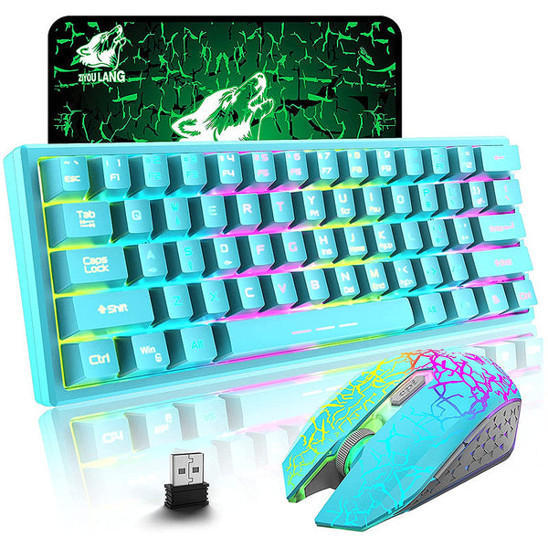 Rainbow Backlit Wireless Gaming Keyboard Mouse And Mat Combo Set Keyboard & Mouse Bundles