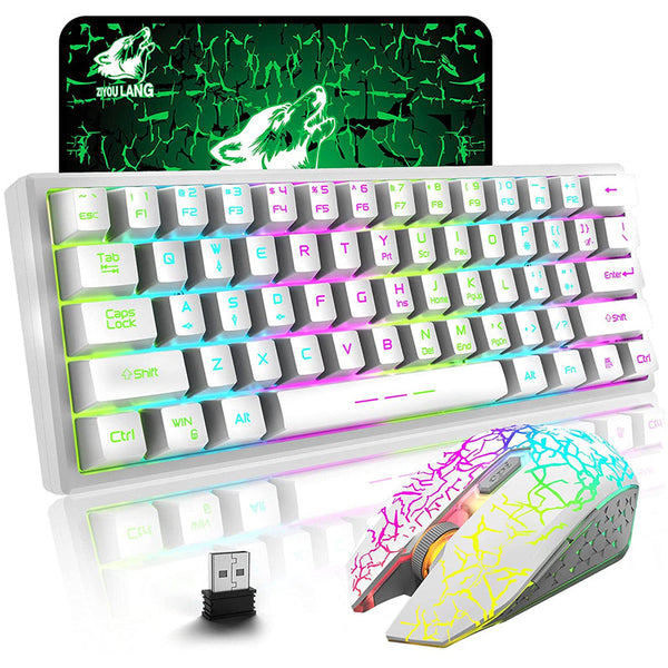 Rainbow Backlit Wireless Gaming Keyboard Mouse And Mat Combo Set Keyboard & Mouse Bundles
