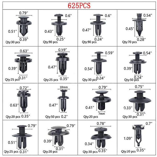 625Pcs Car Trim Body Retainer Clips Door Panel Bumper Plastic Rivet Kit Mouldings Trim