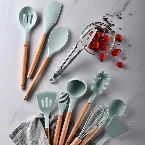 12Pcs Heat Resistant Silicone And Wood Kitchen Baking Cooking Utensil Set Cooking Utensils