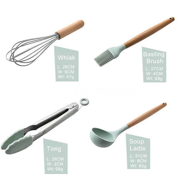 12Pcs Heat Resistant Silicone And Wood Kitchen Baking Cooking Utensil Set Cooking Utensils