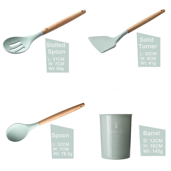 12Pcs Heat Resistant Silicone And Wood Kitchen Baking Cooking Utensil Set Cooking Utensils