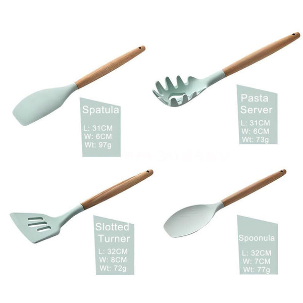 12Pcs Heat Resistant Silicone And Wood Kitchen Baking Cooking Utensil Set Cooking Utensils