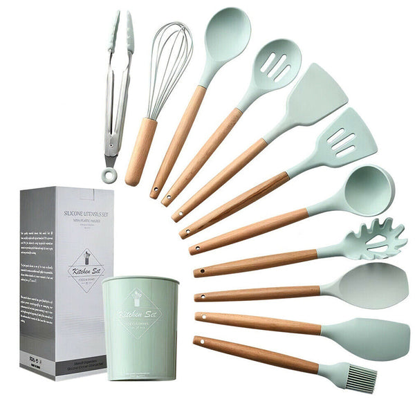 12Pcs Heat Resistant Silicone And Wood Kitchen Baking Cooking Utensil Set Cooking Utensils