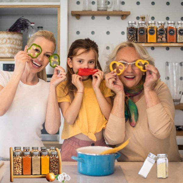 Pack Of 12 Stainless Steel Glass Powdered Seasoning Bottles Spice Jars & Racks