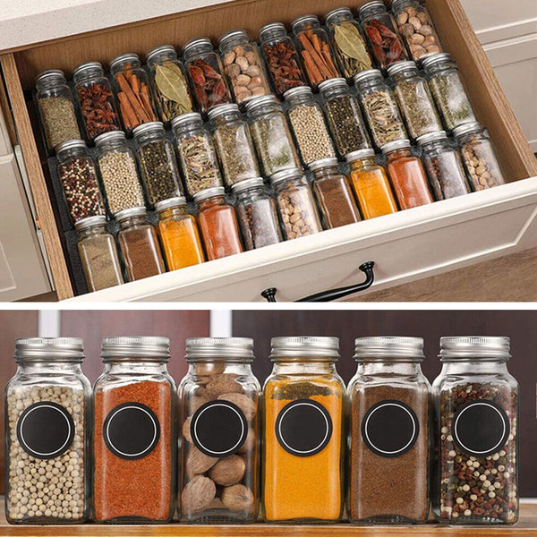 Pack Of 12 Stainless Steel Glass Powdered Seasoning Bottles Spice Jars & Racks