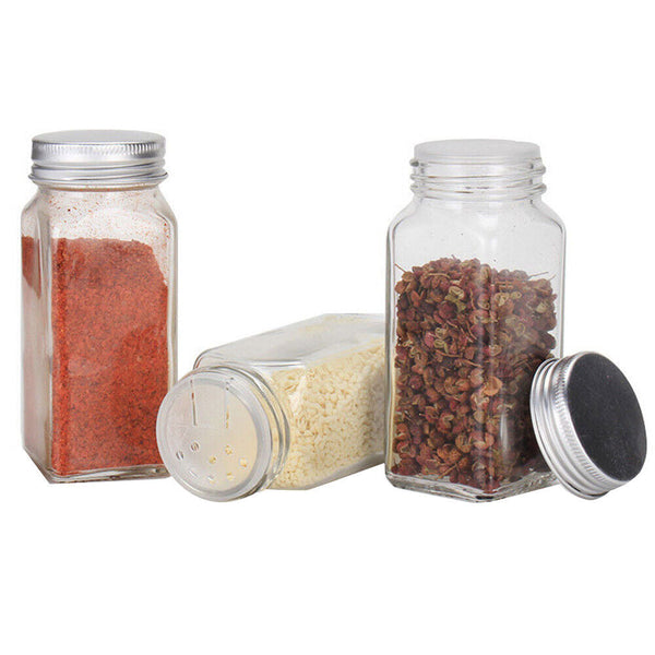Pack Of 12 Stainless Steel Glass Powdered Seasoning Bottles Spice Jars & Racks