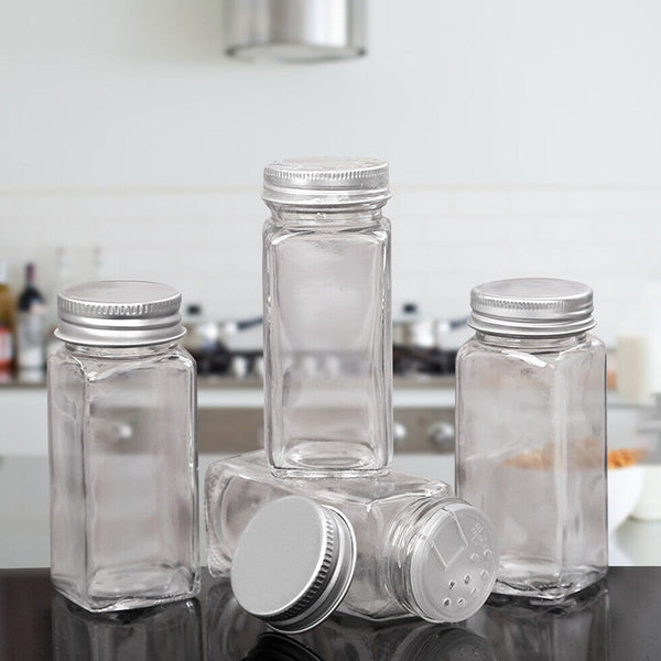 Pack Of 12 Stainless Steel Glass Powdered Seasoning Bottles Spice Jars & Racks