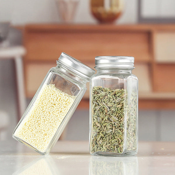 Pack Of 12 Stainless Steel Glass Powdered Seasoning Bottles Spice Jars & Racks