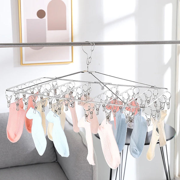 60 Pegs Stainless Steel Sock Underwear Hanging Drying Rack Pegs & Peg Bags