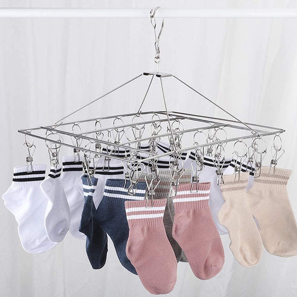 60 Pegs Stainless Steel Sock Underwear Hanging Drying Rack Pegs & Peg Bags