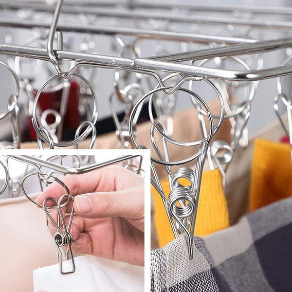 60 Pegs Stainless Steel Sock Underwear Hanging Drying Rack Pegs & Peg Bags