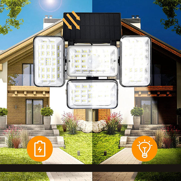 4 Head Solar Powered Motion Sensor Outdoor Flood Lamp Security & Floodlights