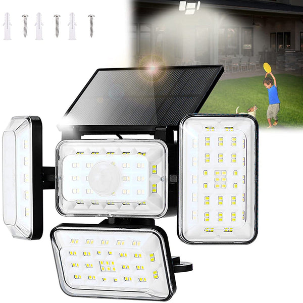 4 Head Solar Powered Motion Sensor Outdoor Flood Lamp Security & Floodlights