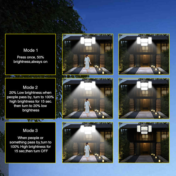 4 Head Solar Powered Motion Sensor Outdoor Flood Lamp Security & Floodlights