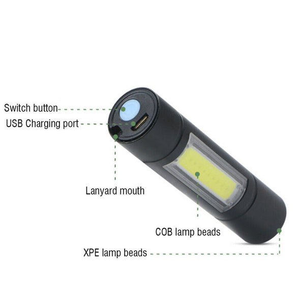 Super Bright Camping Torch Lamp Cob Mini Led Flashlight Usb Charging Torches