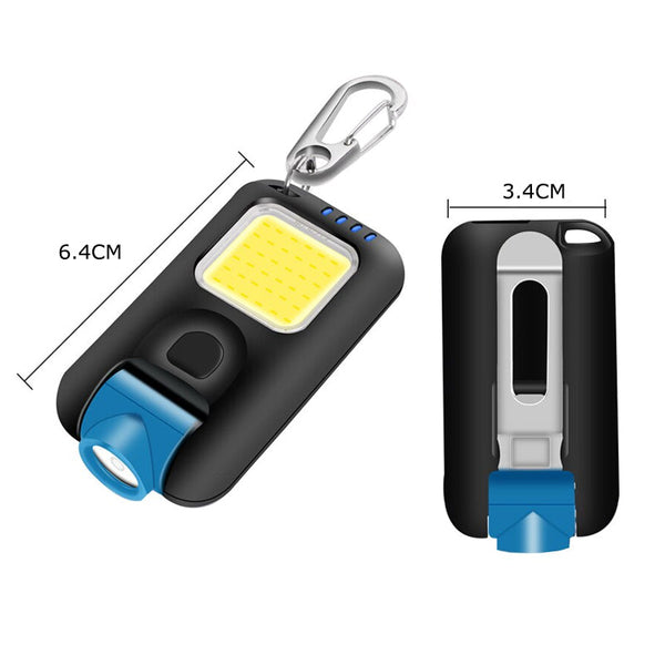 Mini Led Flashlight Keychain Cob Work Light- Usb Rechargeable