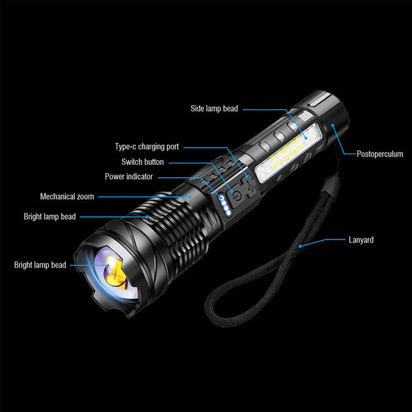 30W 14Led Tactical Flashlight White Laser Torch Lamp Usb Charging Flashlights