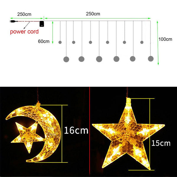 3.5M Led Curtain String Light Star & Moon Home Decorative Fairy Lamp String Lights