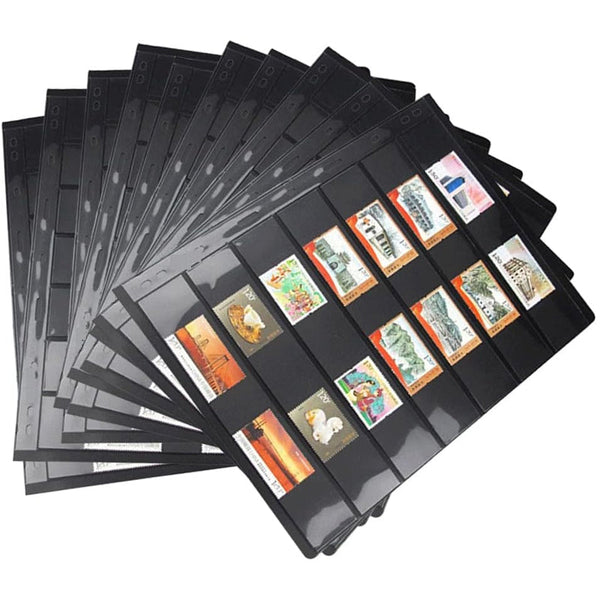 10 Sheets 7 Binder Hole Double Sided Stamp Album Collection Holder Black Pvc Albums & Refills