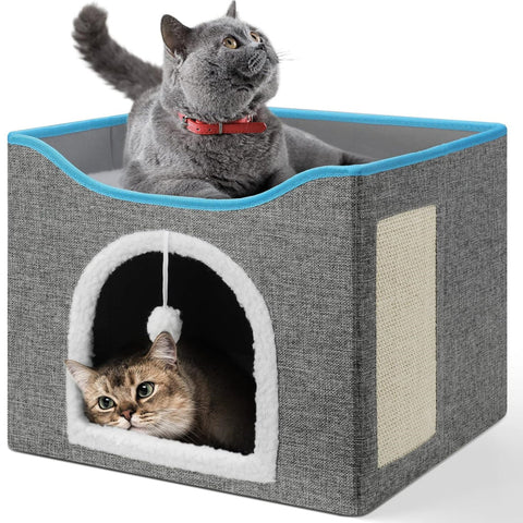 Petswol Cat House With Scratch Pad - Cozy Hideout And Lounge For Multi-Cat Households