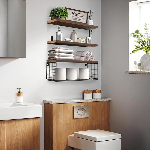 Storfex Wall Organizer With Basket - Stylish And Space-Saving Mounted Shelves