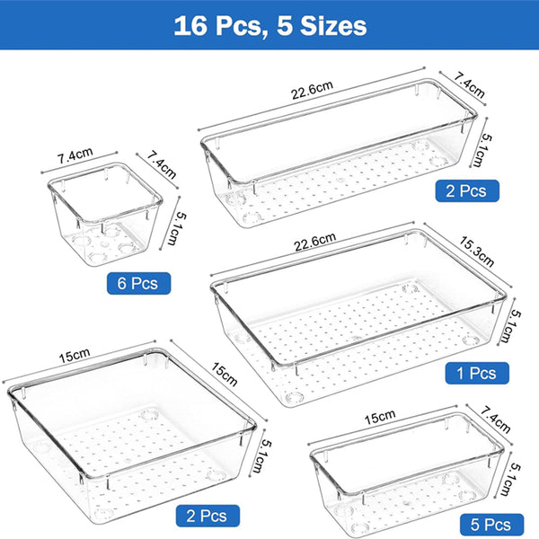 Storfex Multifunctional Clear Plastic Drawer Organizers Set