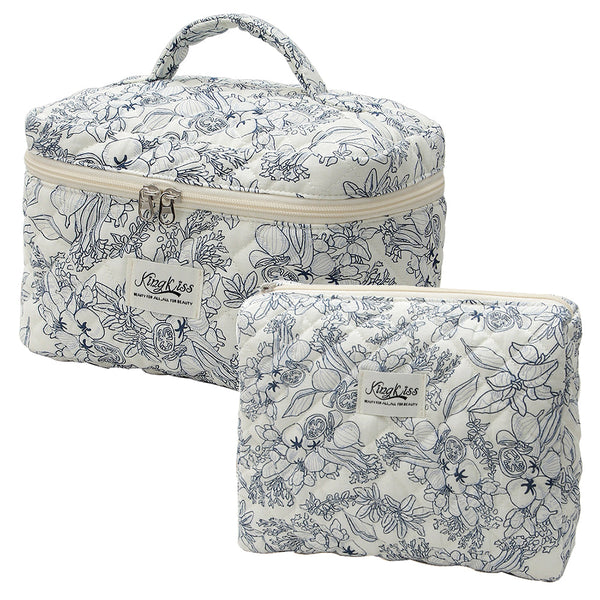 2 Piece Quilted Floral Makeup Bag Set Travel Coquette Aesthetic Cosmetic Bags Makeup Bags & Cases