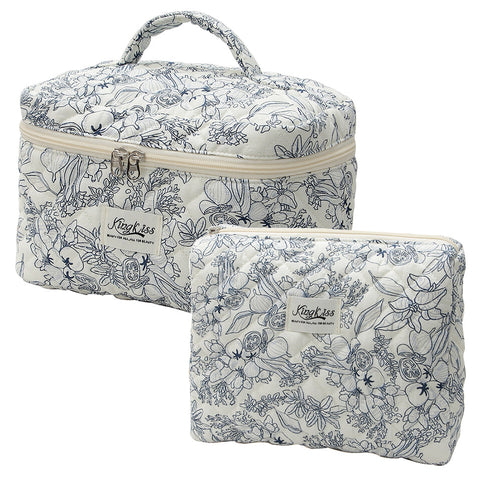 2 Piece Quilted Floral Makeup Bag Set Travel Coquette Aesthetic Cosmetic Bags Makeup Bags & Cases