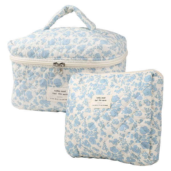 2 Piece Quilted Floral Makeup Bag Set Travel Coquette Aesthetic Cosmetic Bags Makeup Bags & Cases