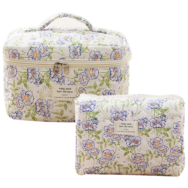 2 Piece Quilted Floral Makeup Bag Set Travel Coquette Aesthetic Cosmetic Bags Makeup Bags & Cases