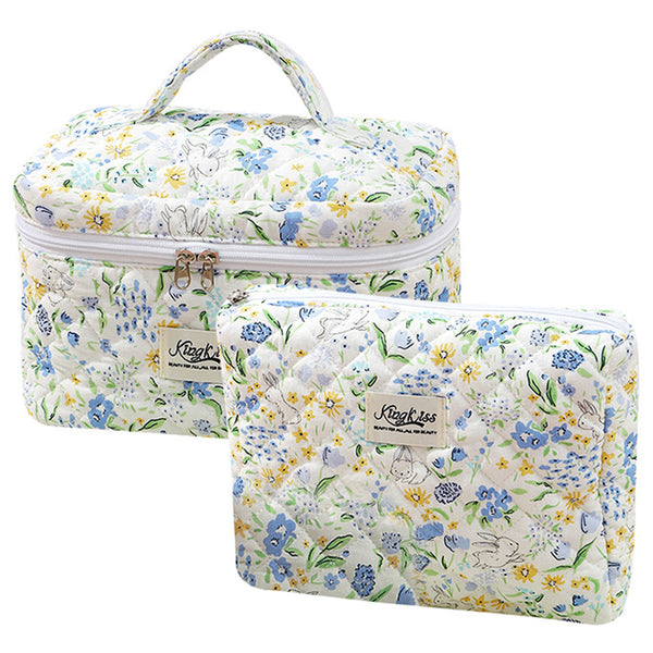 2 Piece Quilted Floral Makeup Bag Set Travel Coquette Aesthetic Cosmetic Bags Makeup Bags & Cases