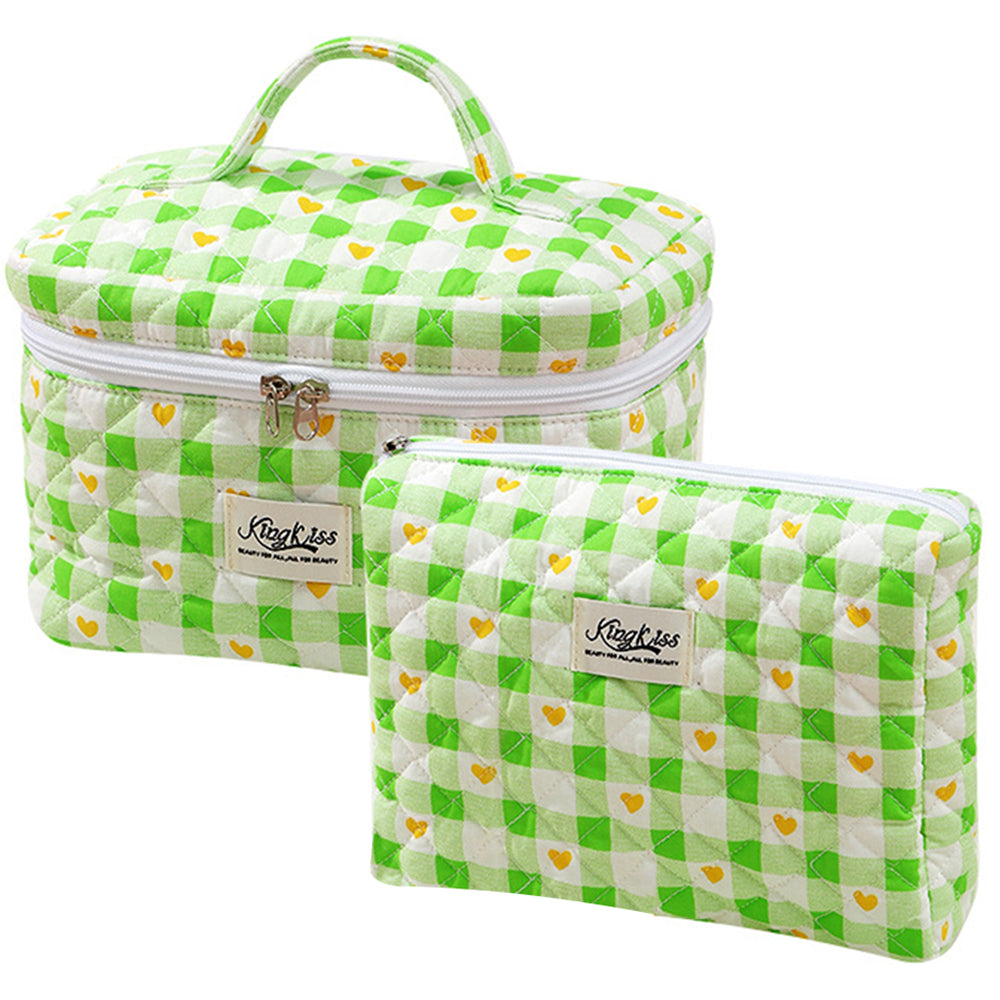 2 Piece Quilted Floral Makeup Bag Set Travel Coquette Aesthetic Cosmetic Bags Makeup Bags & Cases