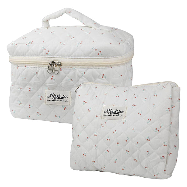 2 Piece Quilted Floral Makeup Bag Set Travel Coquette Aesthetic Cosmetic Bags Makeup Bags & Cases