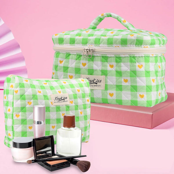 2 Piece Quilted Floral Makeup Bag Set Travel Coquette Aesthetic Cosmetic Bags Makeup Bags & Cases