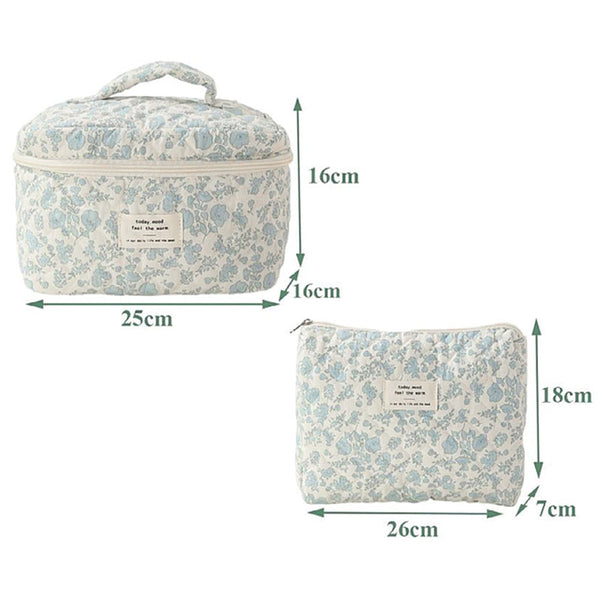 2 Piece Quilted Floral Makeup Bag Set Travel Coquette Aesthetic Cosmetic Bags Makeup Bags & Cases