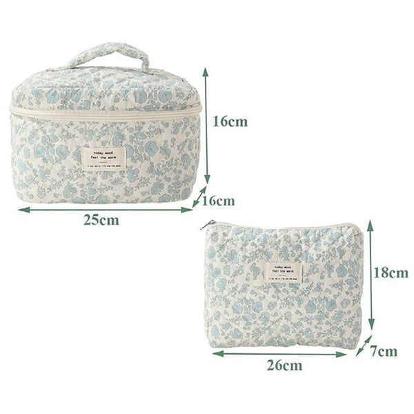 Quilted Floral Makeup Bag Set For Travel Coquette Aesthetic Cosmetic Bags (2-Piece)