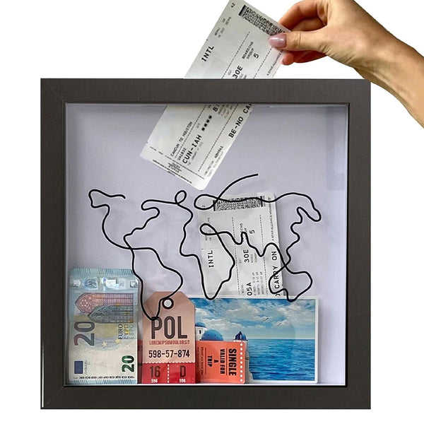 Adventure Archive Box Wood Frame Travel Tickets Keepsakes Storage Photo Frames