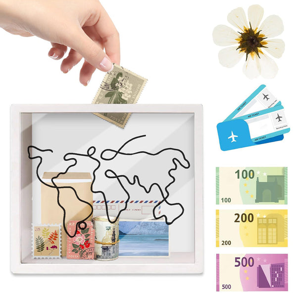 Adventure Archive Box Wood Frame Travel Tickets Keepsakes Storage Photo Frames