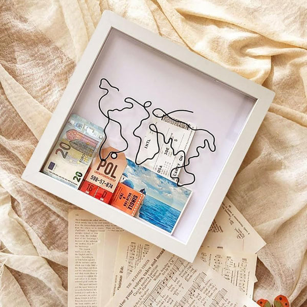 Adventure Archive Box Wood Frame Travel Tickets Keepsakes Storage Photo Frames