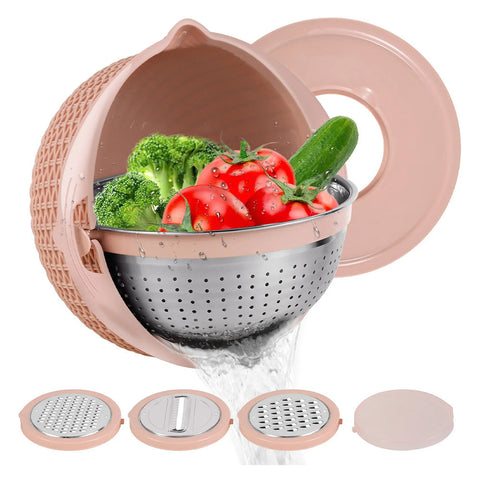 Colanders Strainers & Sifters 4In1 Stainless Steel Colander Set Versatile Kitchen Strainer Plastic Mixing Bowl Removable Lid