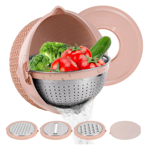 4In1 Stainless Steel Colander Set Versatile Kitchen Strainer Plastic Mixing Bowl Removable Lid Colanders Strainers & Sifters