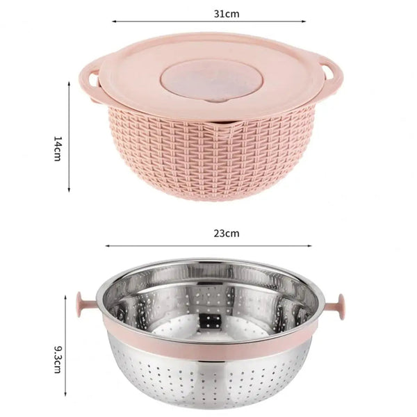 Colanders Strainers & Sifters 4In1 Stainless Steel Colander Set Versatile Kitchen Strainer Plastic Mixing Bowl Removable Lid