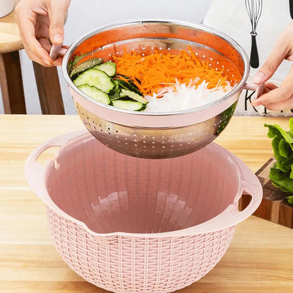 Colanders Strainers & Sifters 4In1 Stainless Steel Colander Set Versatile Kitchen Strainer Plastic Mixing Bowl Removable Lid