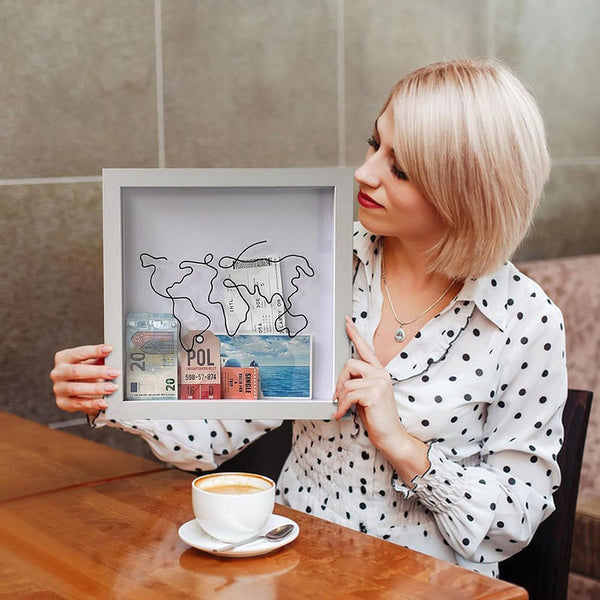 Adventure Archive Box Wood Frame Travel Tickets Keepsakes Storage Photo Frames