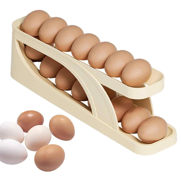 Double Layer Roll Down Refrigerator Egg Dispense Tray Streamline Storage Food Storage Containers